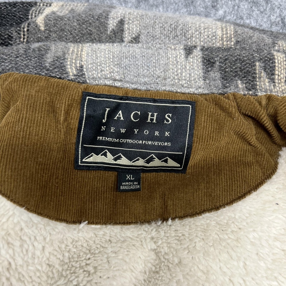 JACHS New York Jacket Mens XL Gray Sherpa Lined Southwestern Flannel Shacket - Picture 3 of 15